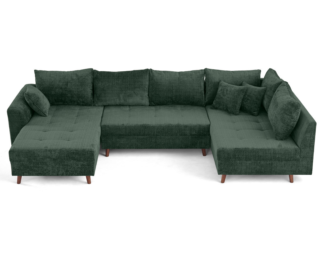 Canapé panoramique d'angle droit 7 places en velours texturé Rune