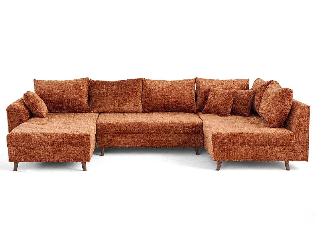 Canapé panoramique d'angle droit 7 places en velours texturé Rune