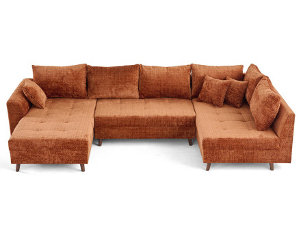 Canapé panoramique d'angle droit 7 places en velours texturé Rune