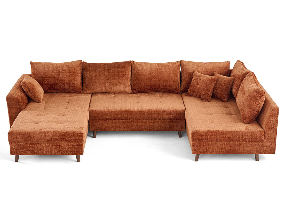 Canapé panoramique d'angle droit 7 places en velours texturé Rune