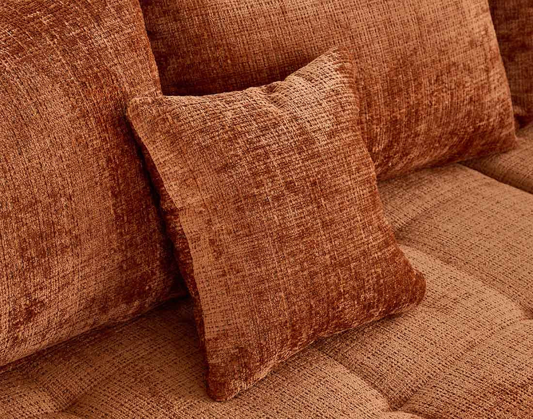 Canapé panoramique d'angle droit 7 places en velours texturé Rune