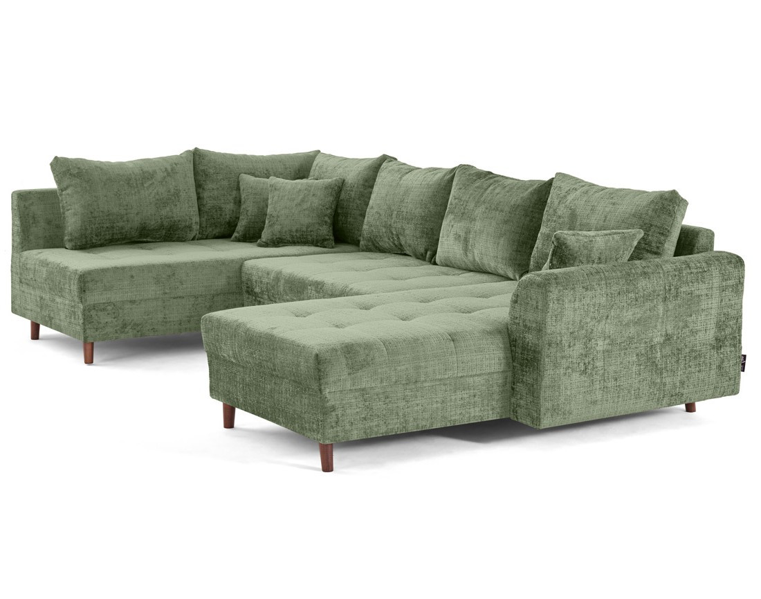 Canapé panoramique d'angle gauche 7 places en velours texturé Rune