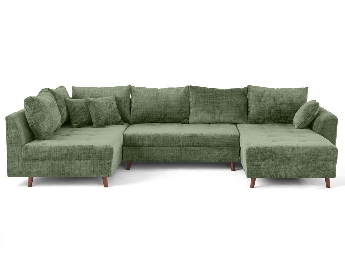 Canapé panoramique d'angle gauche 7 places en velours texturé Rune