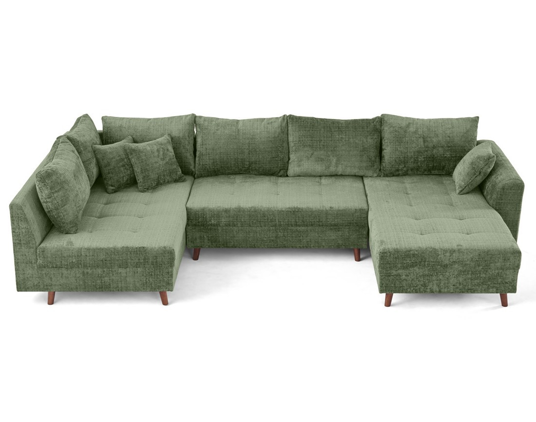 Canapé panoramique d'angle gauche 7 places en velours texturé Rune