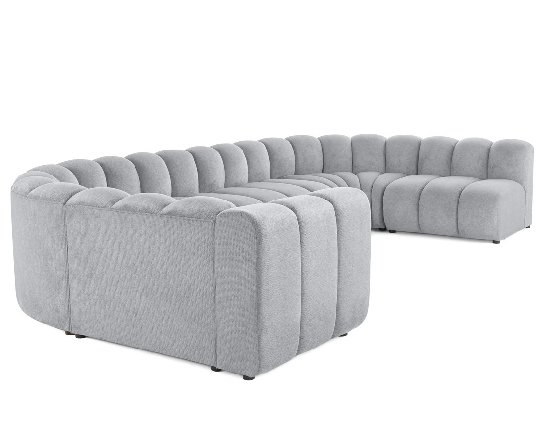Canapé modulable panoramique d'angle droit 7 places en tissu texturé Debbie