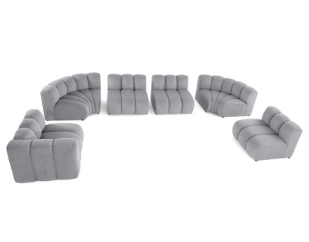 Canapé modulable panoramique d'angle droit 7 places en tissu texturé Debbie