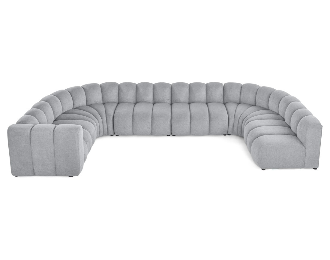 Canapé modulable panoramique d'angle droit 7 places en tissu texturé Debbie