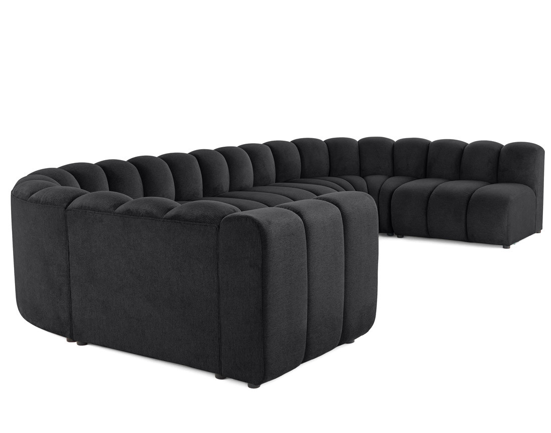 Canapé modulable panoramique d'angle droit 7 places en tissu texturé Debbie