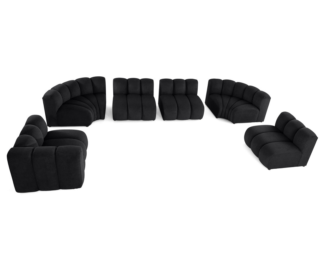 Canapé modulable panoramique d'angle droit 7 places en tissu texturé Debbie