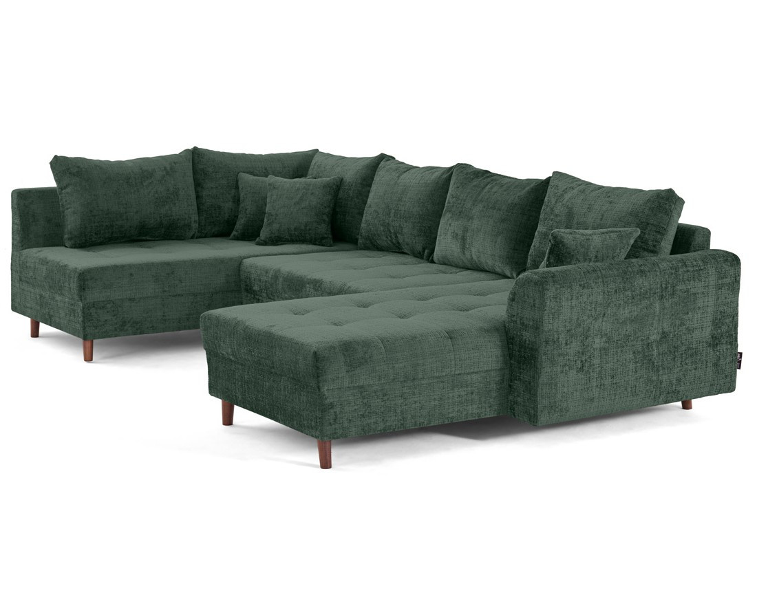 Canapé panoramique d'angle gauche 7 places en velours texturé Rune