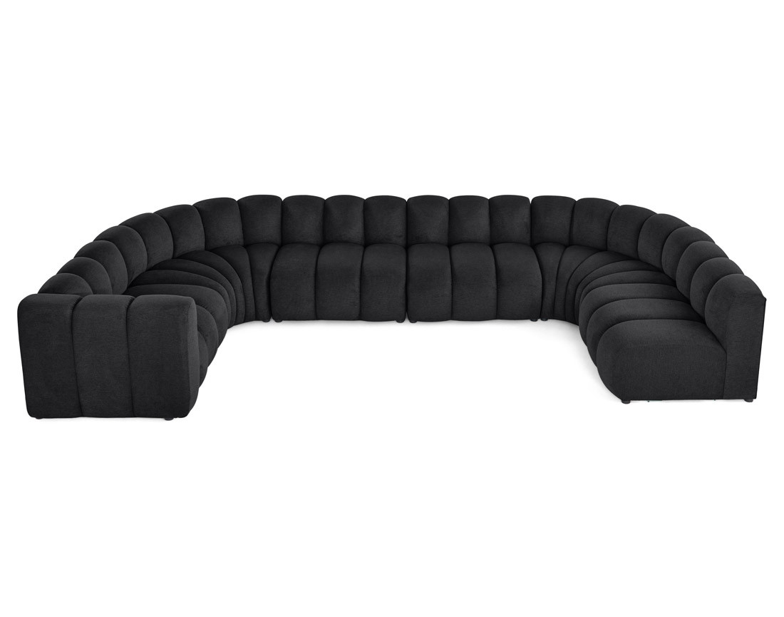 Canapé modulable panoramique d'angle droit 7 places en tissu texturé Debbie