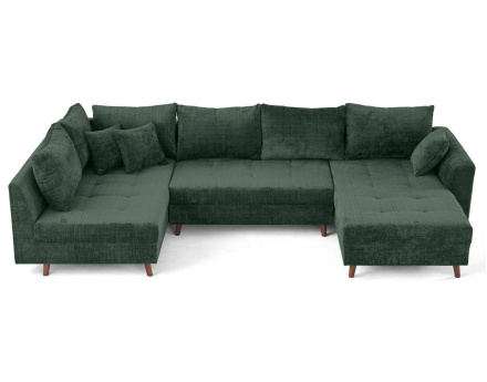 Canapé panoramique d'angle gauche 7 places en velours texturé Rune