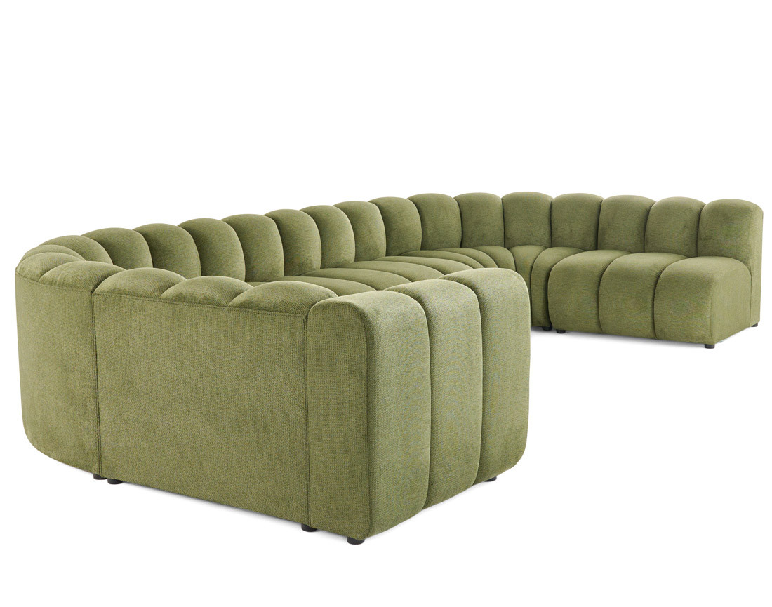 Canapé modulable panoramique d'angle droit 7 places en tissu texturé Debbie