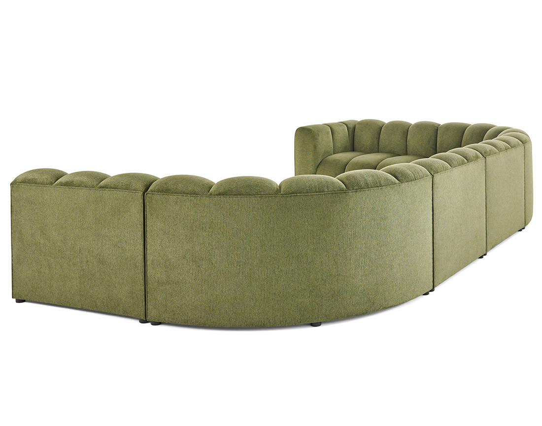 Canapé modulable panoramique d'angle droit 7 places en tissu texturé Debbie