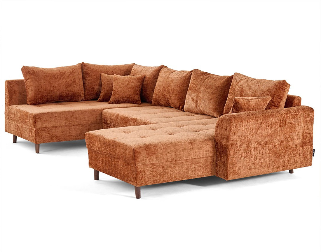 Canapé panoramique d'angle gauche 7 places en velours texturé Rune