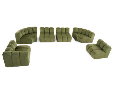 Canapé modulable panoramique d'angle droit 7 places en tissu texturé Debbie