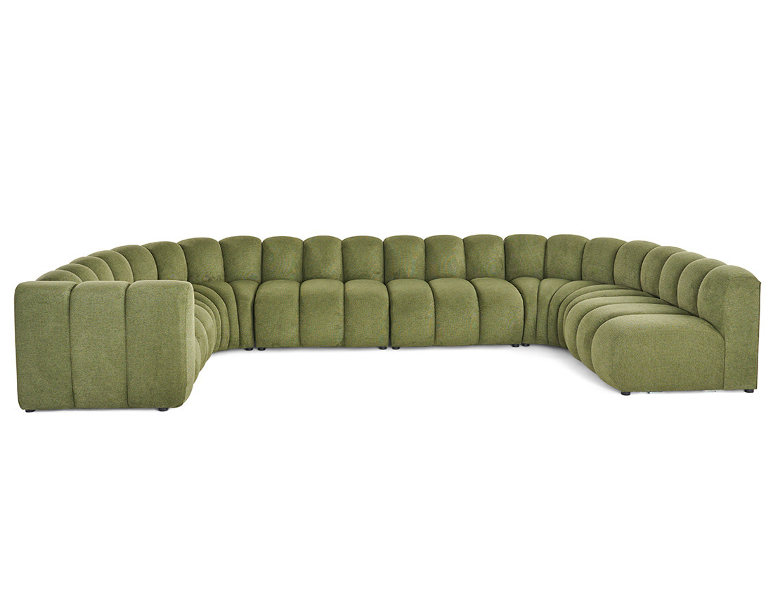 Canapé modulable panoramique d'angle droit 7 places en tissu texturé Debbie