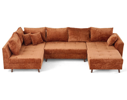 Canapé panoramique d'angle gauche 7 places en velours texturé Rune
