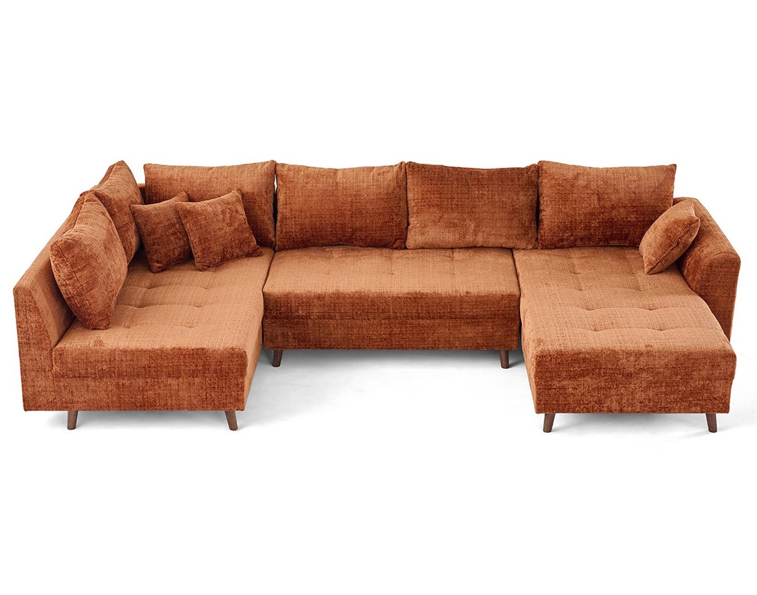 Canapé panoramique d'angle gauche 7 places en velours texturé Rune