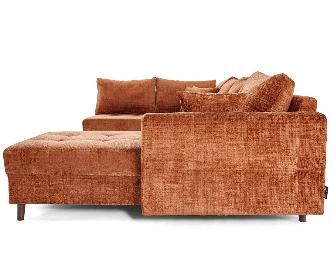 Canapé panoramique d'angle gauche 7 places en velours texturé Rune