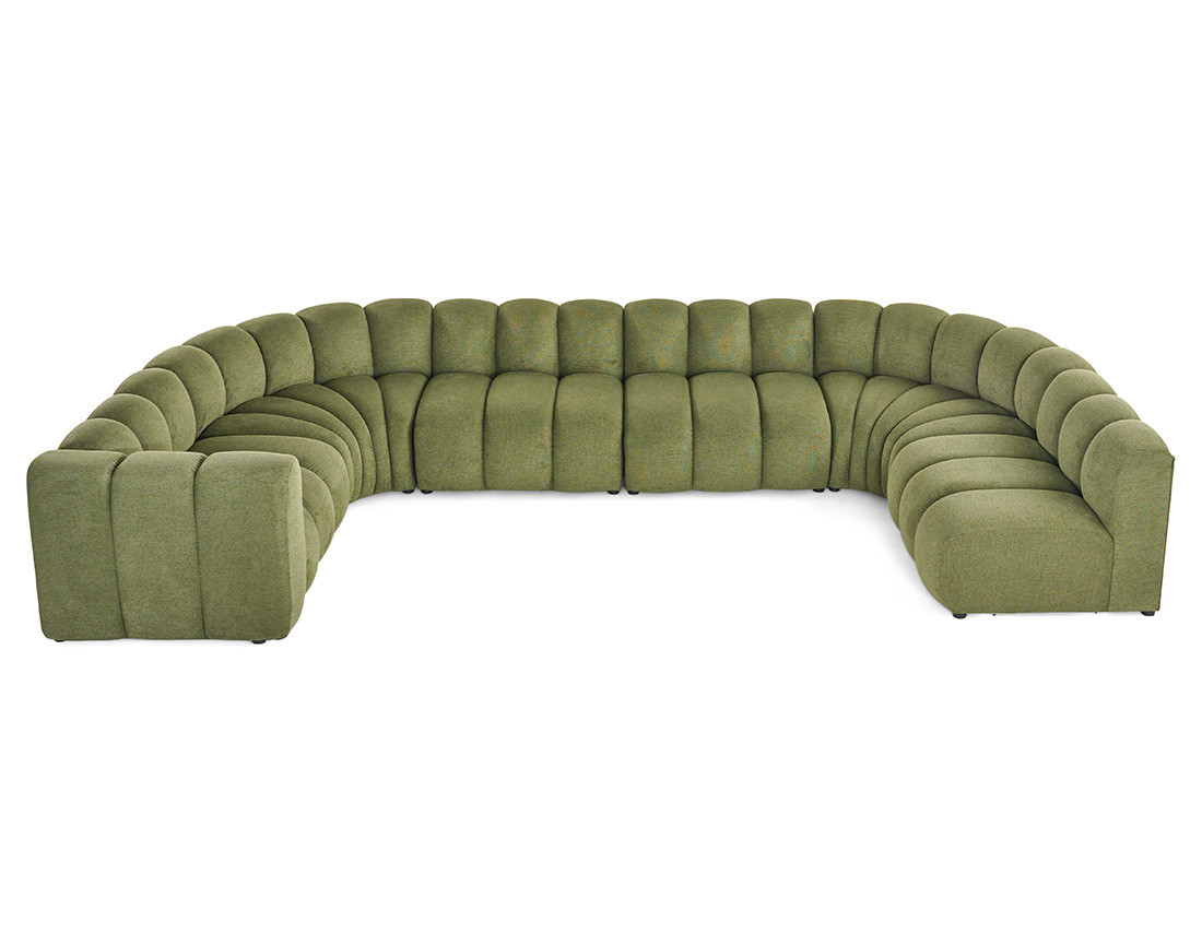 Canapé modulable panoramique d'angle droit 7 places en tissu texturé Debbie