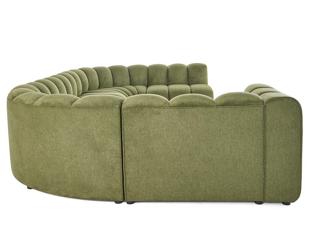 Canapé modulable panoramique d'angle droit 7 places en tissu texturé Debbie