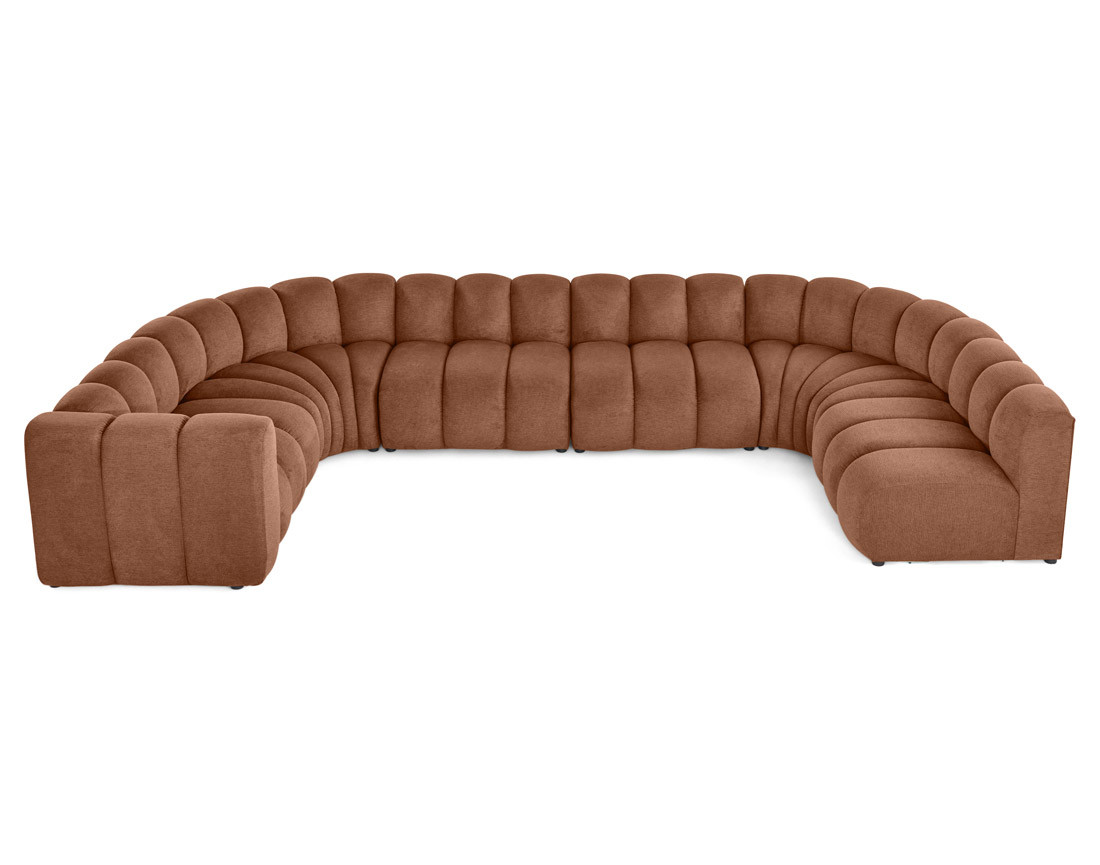 Canapé modulable panoramique d'angle droit 7 places en tissu texturé Debbie