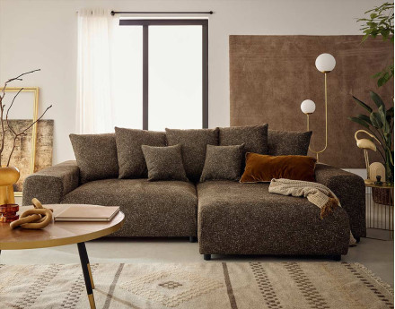 Canapé d'angle réversible convertible coffre en tissu moucheté Spice