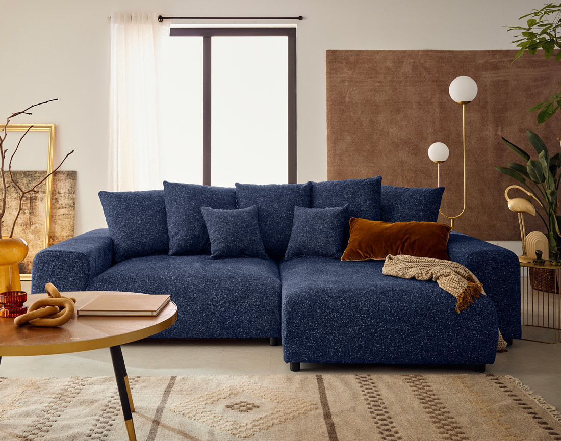 Canapé d'angle réversible convertible coffre en tissu moucheté Spice