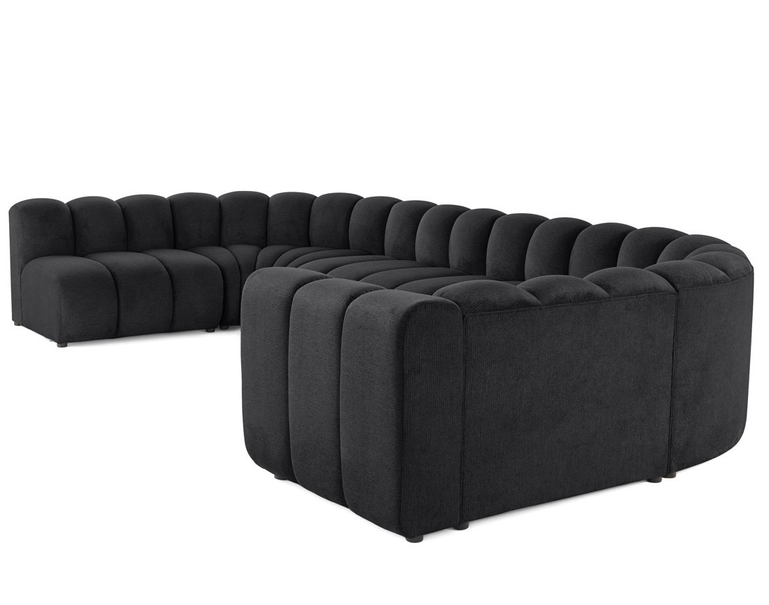 Canapé modulable panoramique d'angle gauche 7 places en tissu texturé Debbie