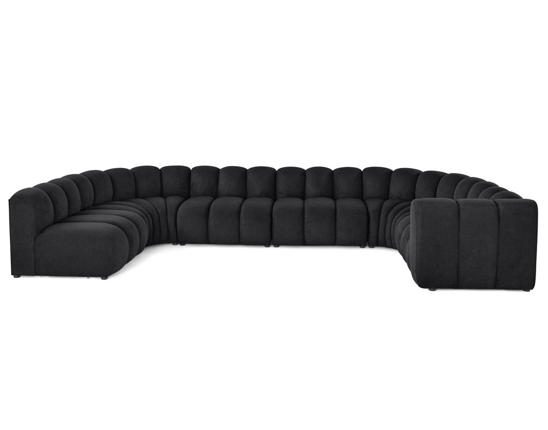 Canapé modulable panoramique d'angle gauche 7 places en tissu texturé Debbie