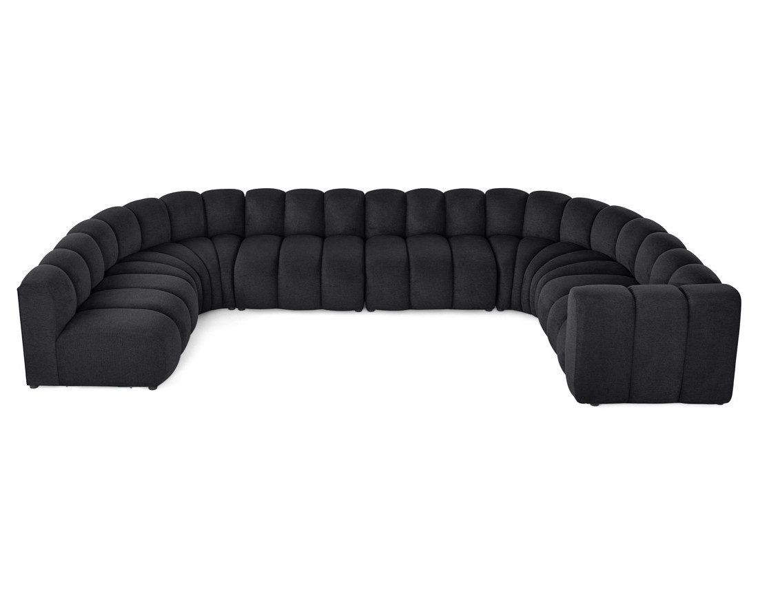 Canapé modulable panoramique d'angle gauche 7 places en tissu texturé Debbie