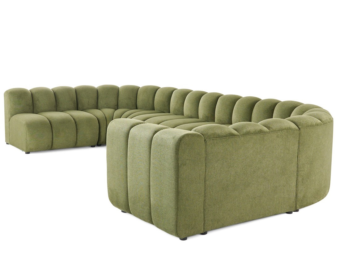 Canapé modulable panoramique d'angle gauche 7 places en tissu texturé Debbie