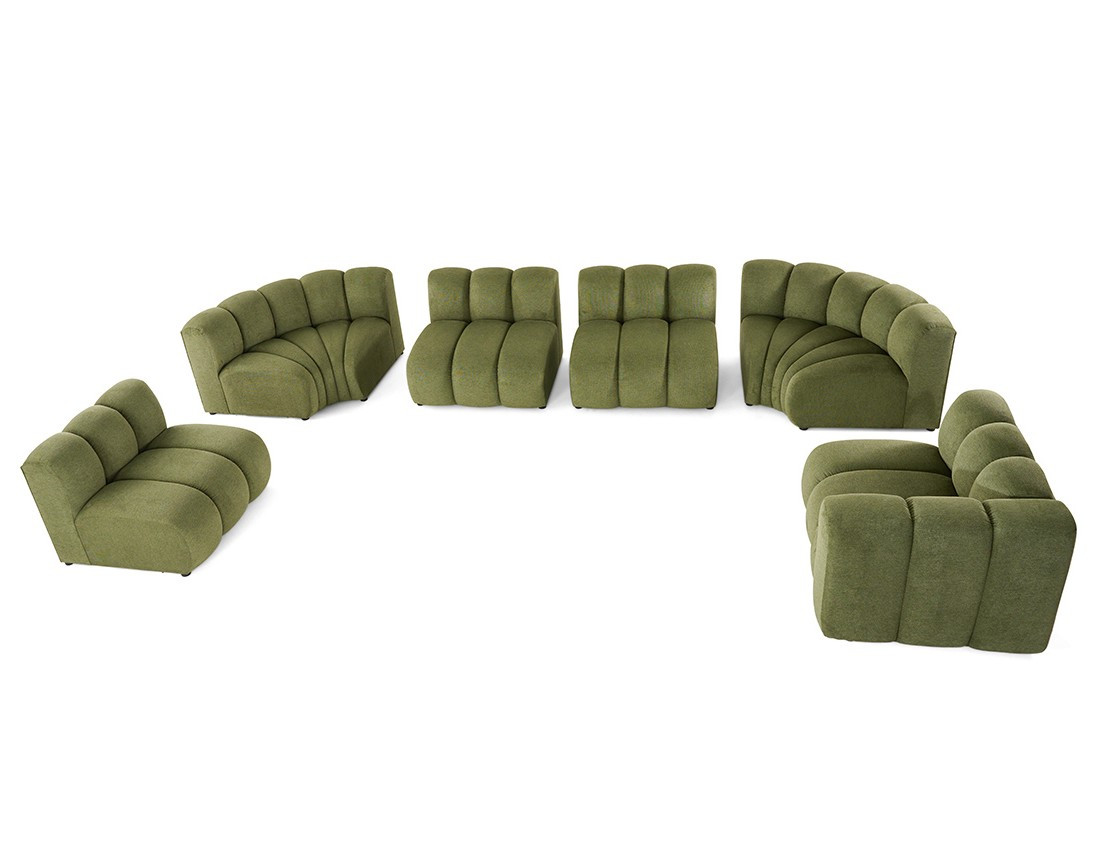 Canapé modulable panoramique d'angle gauche 7 places en tissu texturé Debbie