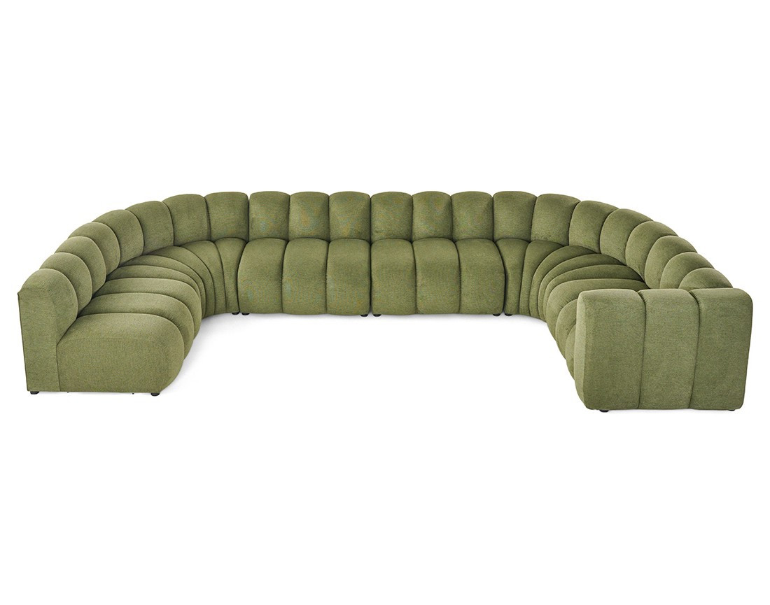 Canapé modulable panoramique d'angle gauche 7 places en tissu texturé Debbie