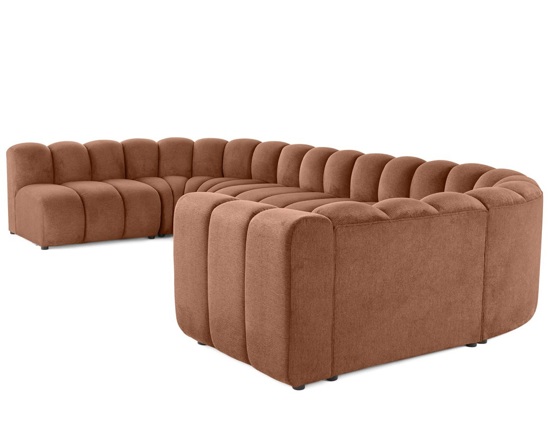 Canapé modulable panoramique d'angle gauche 7 places en tissu texturé Debbie