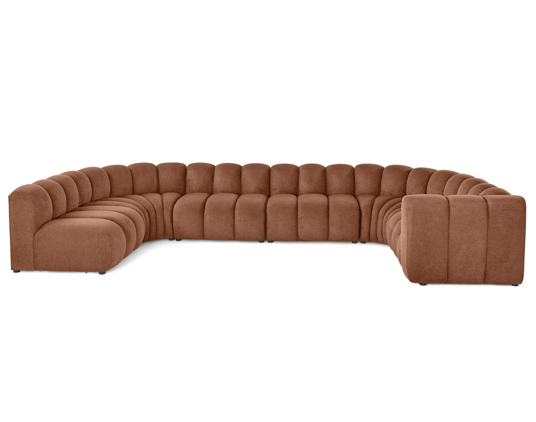 Canapé modulable panoramique d'angle gauche 7 places en tissu texturé Debbie