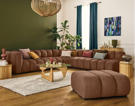 Canapé modulable d'angle droit 5 places en tissu texturé Debbie