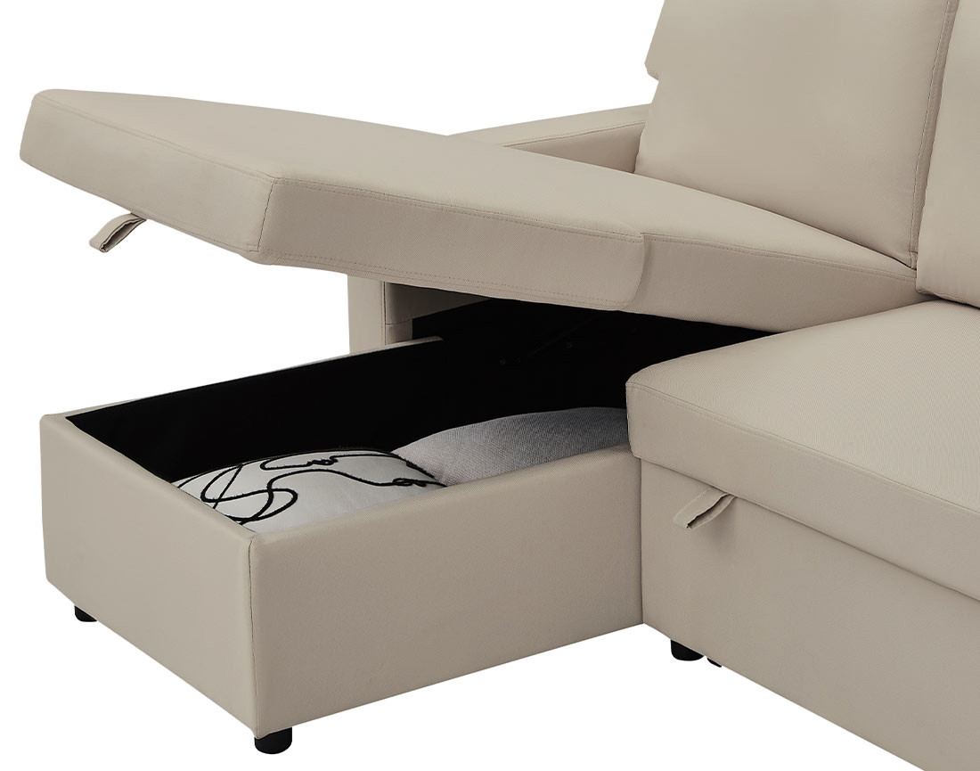 Canapé d’angle 4 places en tissu convertible avec coffre Meiya