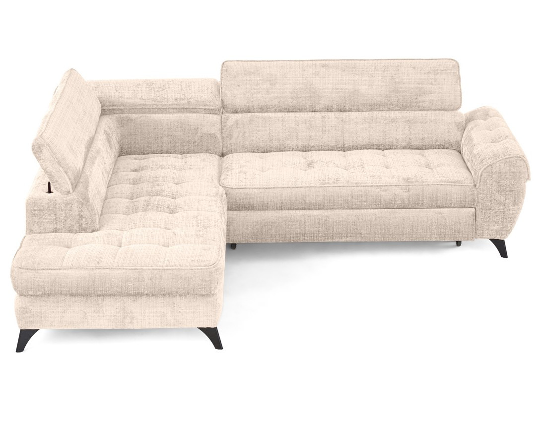 Canapé d'angle gauche convertible avec coffre en velours texturé Marlo