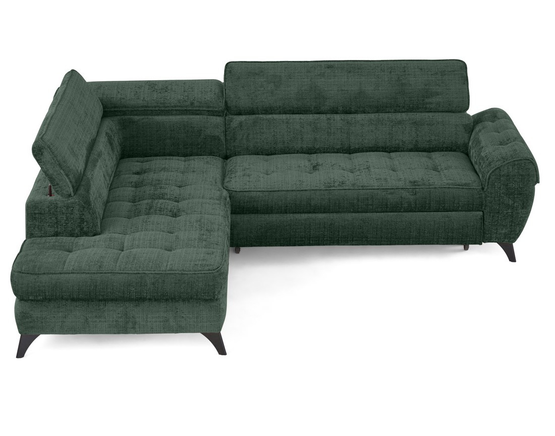 Canapé d'angle gauche convertible avec coffre en velours texturé Marlo