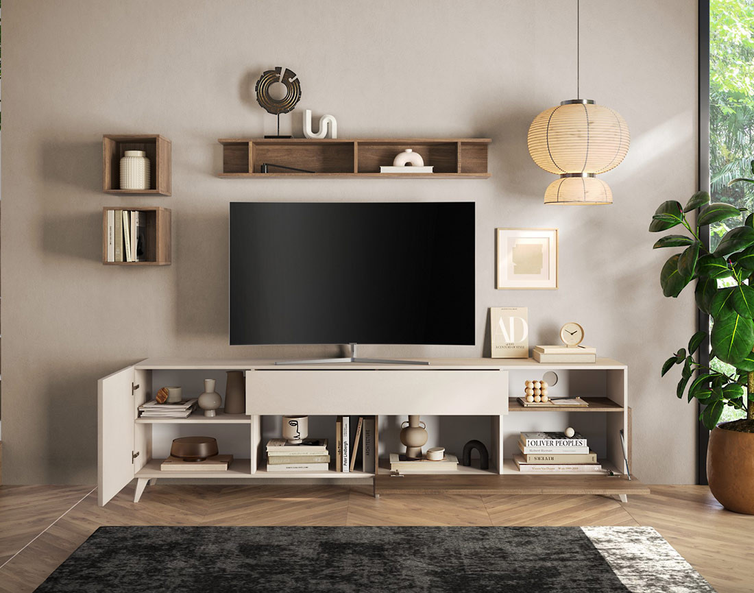 Meuble TV 2 portes et 1 tiroir 241 cm Estelle