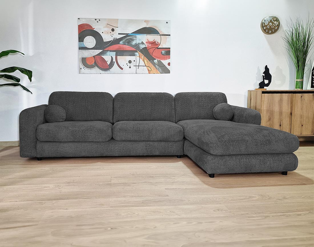 Canapé d'angle droit 4 places en tissu bouclette Rachel