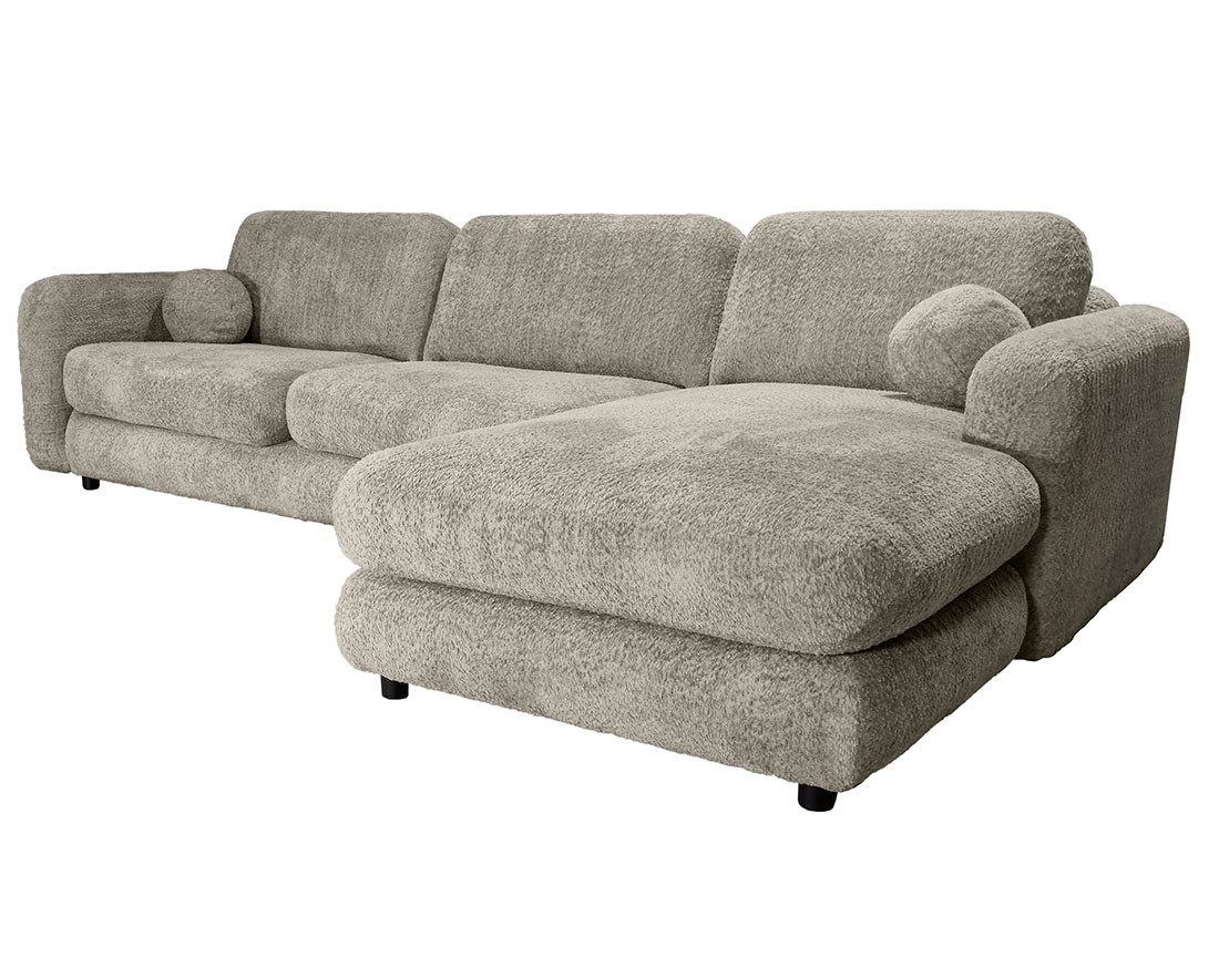 Canapé d'angle droit 4 places en tissu bouclette Rachel