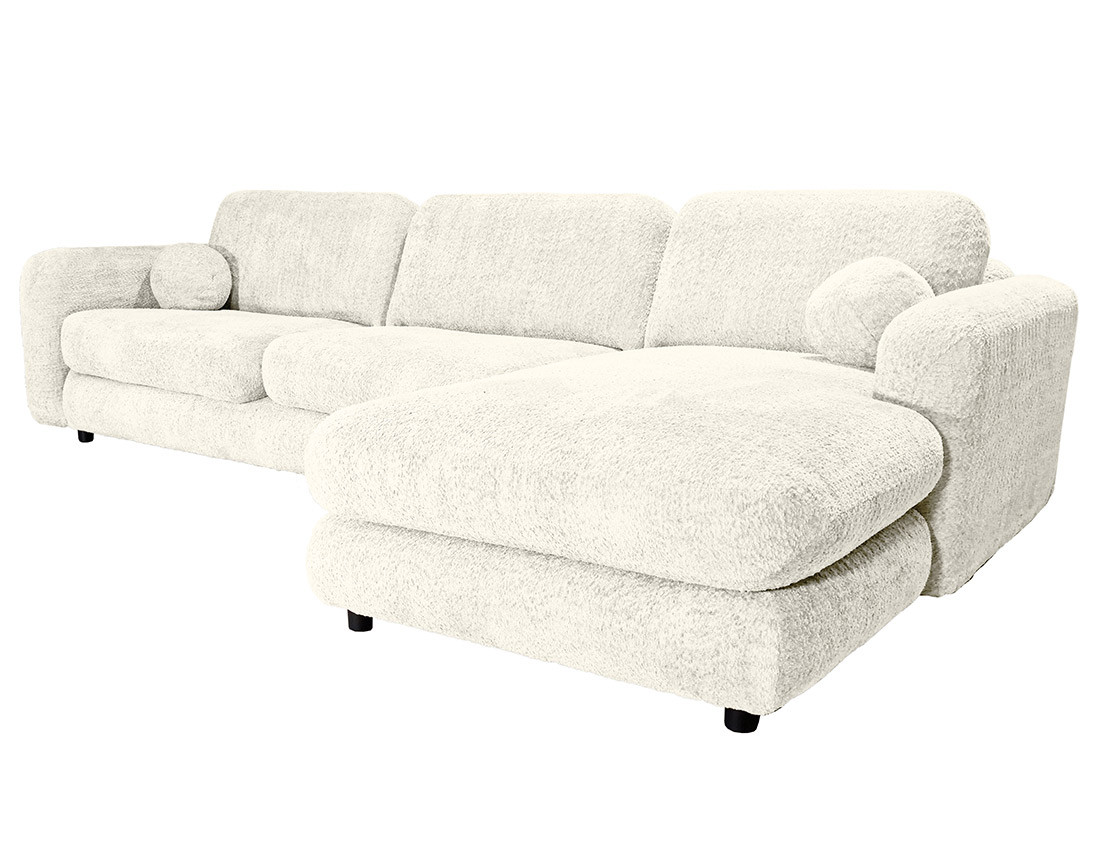 Canapé d'angle droit 4 places en tissu bouclette Rachel
