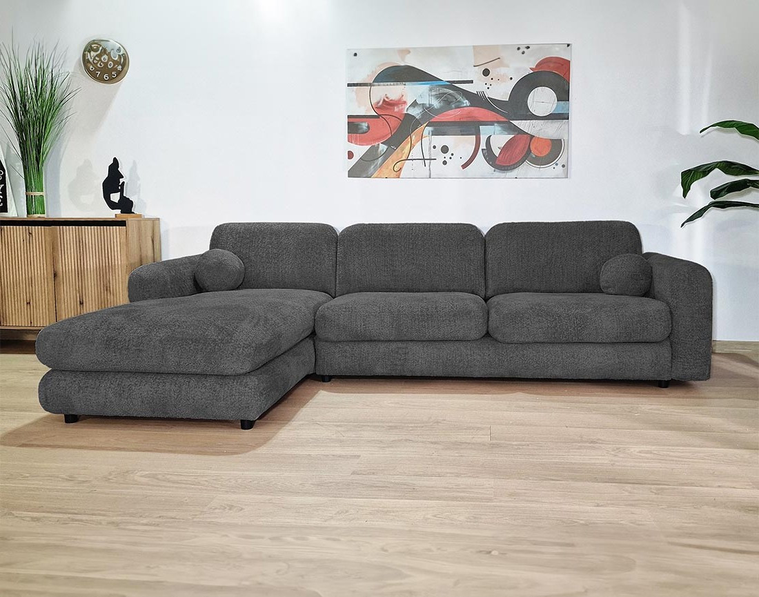 Canapé d'angle gauche 4 places en tissu bouclette Rachel