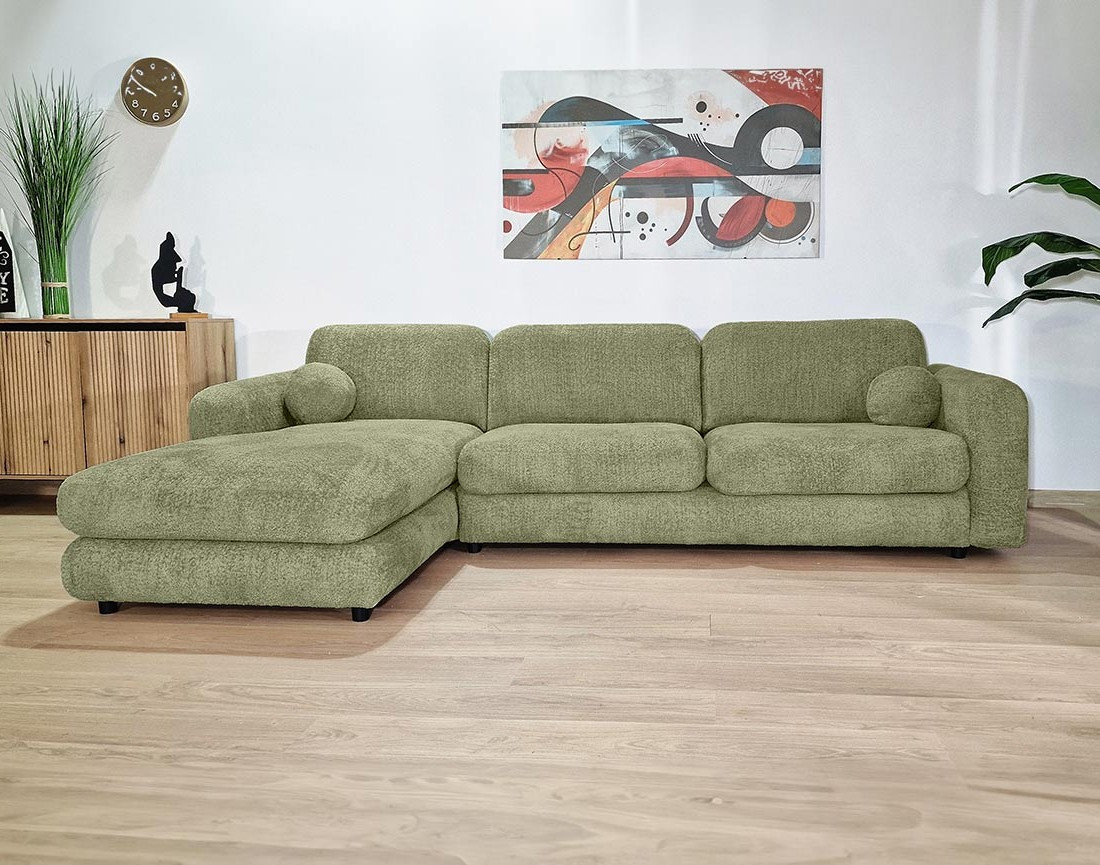 Canapé d'angle gauche 4 places en tissu bouclette Rachel