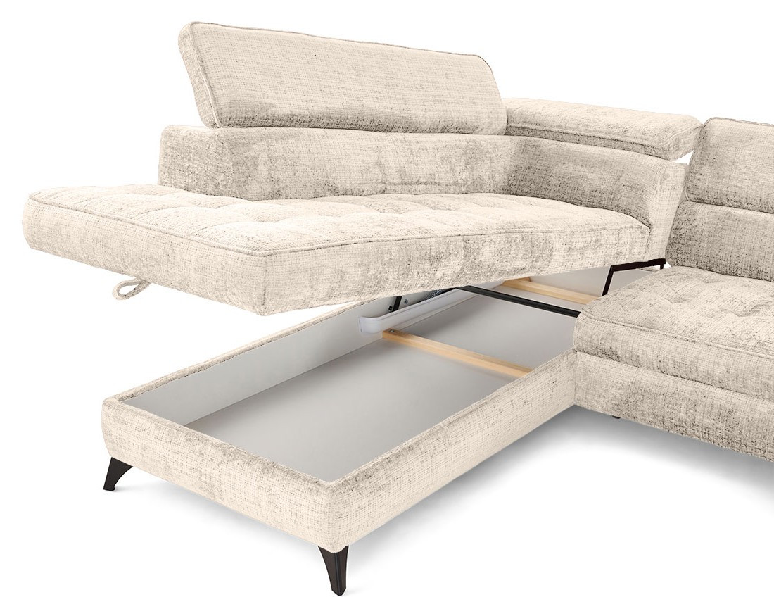 Canapé d'angle gauche convertible avec coffre en velours texturé Marlo