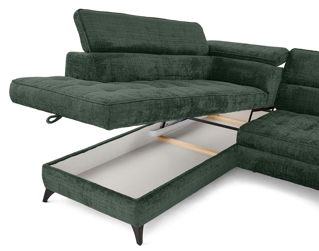 Canapé d'angle gauche convertible avec coffre en velours texturé Marlo