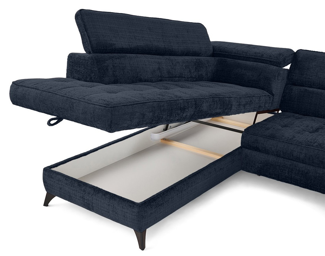 Canapé d'angle gauche convertible avec coffre en velours texturé Marlo